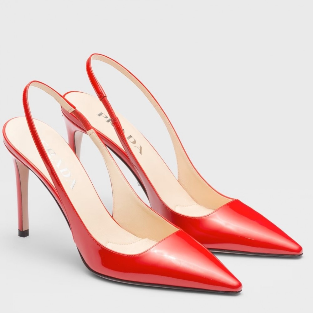 Prada Slingbacks Pumps 95mm In Red Patent Leather TDSS13820