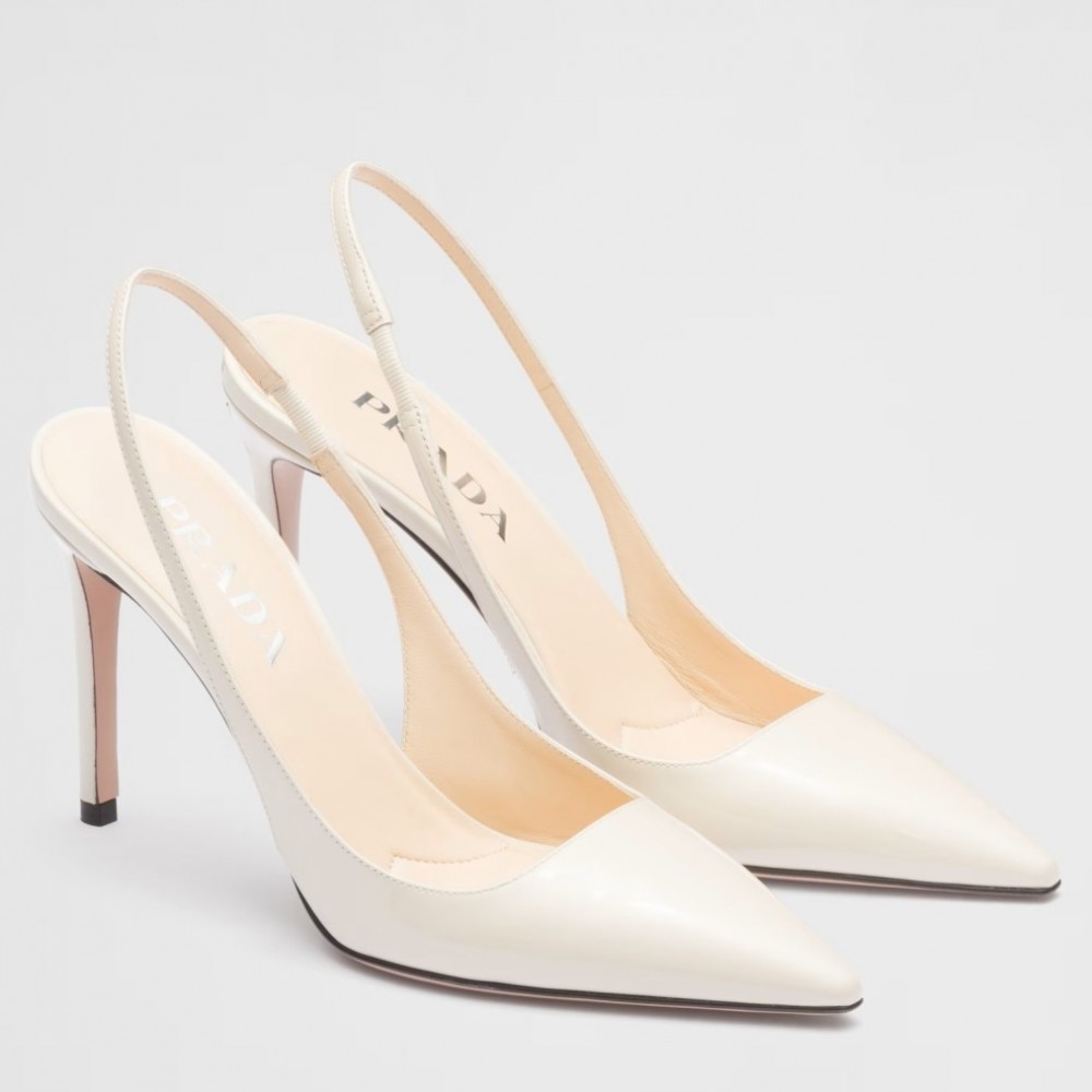 Prada Slingbacks Pumps 95mm In White Patent Leather TDSS13821