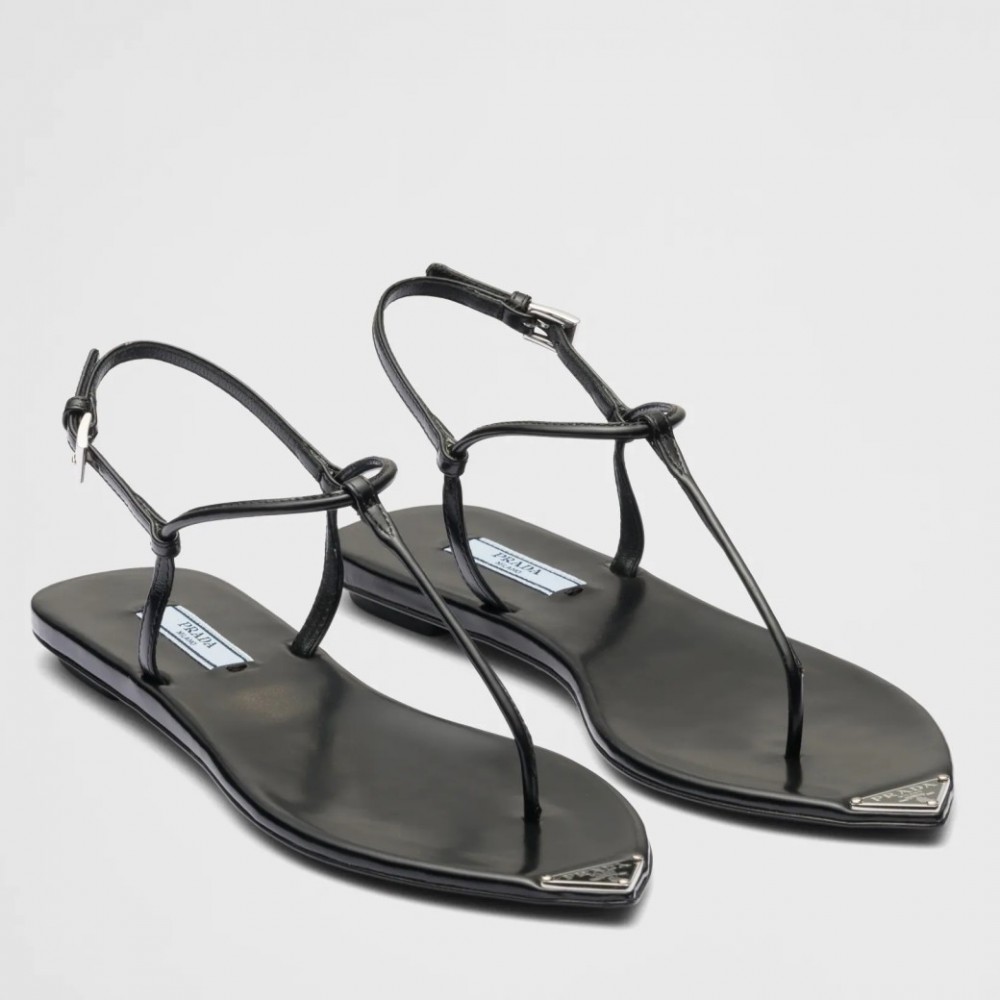 Prada Thong Sandals In Black Brushed Leather TDSS13824