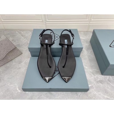 Prada Thong Sandals In Black Brushed Leather TDSS13824