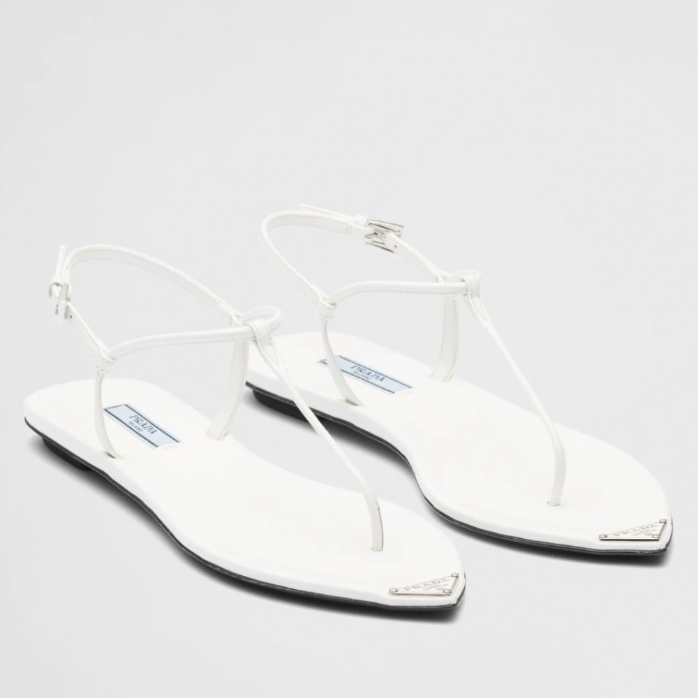 Prada Thong Sandals In White Brushed Leather TDSS13825