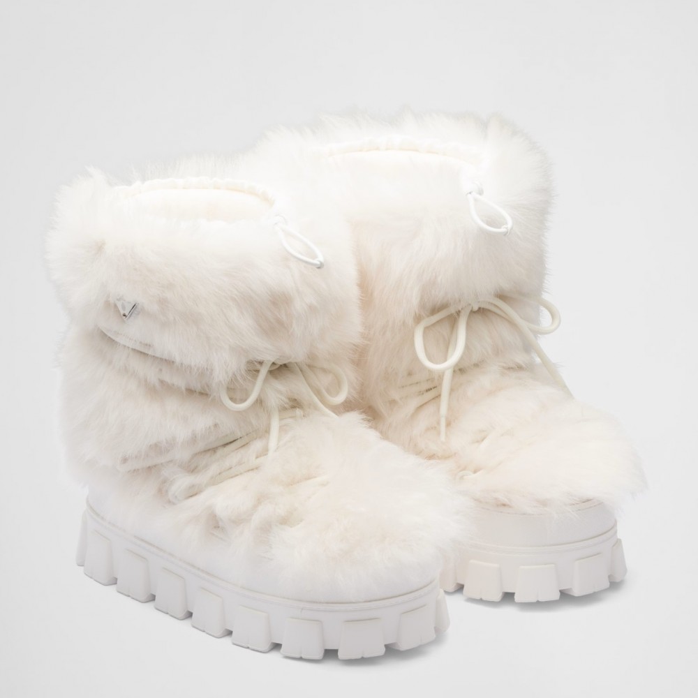 Prada White Shearling Apres-ski Boots TDSS13827