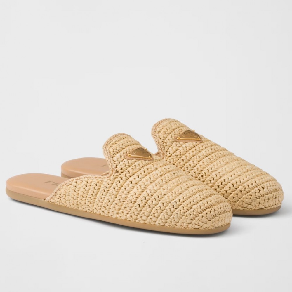 Prada Crochet Mules in Natural Raffia TDSS13828