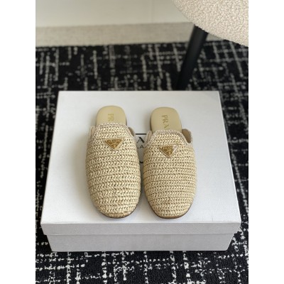 Prada Crochet Mules in Natural Raffia TDSS13828