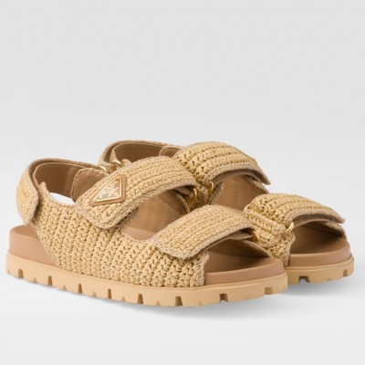 Prada Crochet Sandals in Natural Raffia TDSS13830