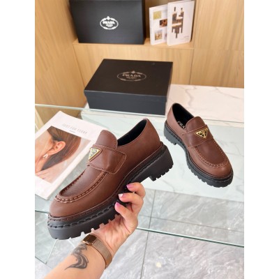 Prada Double Chocolate Loafers in Cognac Leather TDSS13832