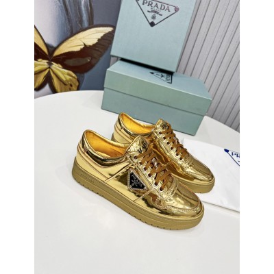 Prada Downtown Sneakers In Gold Metallic Leather TDSS13833