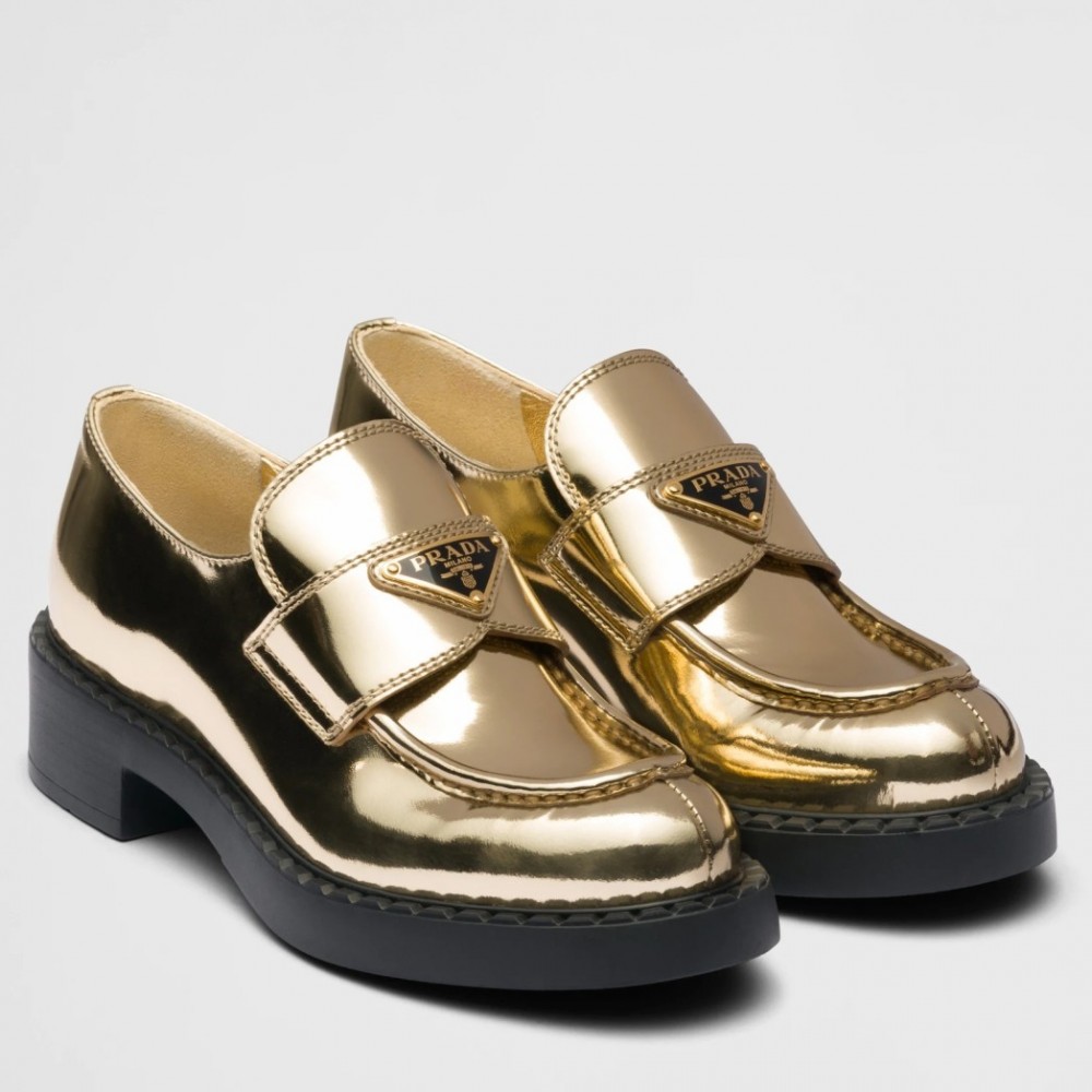 Prada Loafers In Gold Metallic Leather TDSS13839