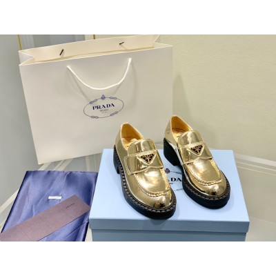 Prada Loafers In Gold Metallic Leather TDSS13839