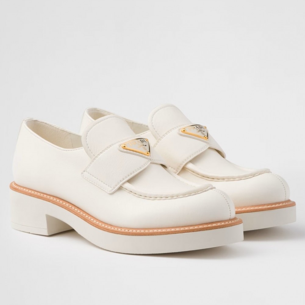 Prada Loafers in White Grained Leather TDSS13842