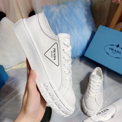 Prada Low-top Sneakers In White Gabardine Fabric TDSS13845