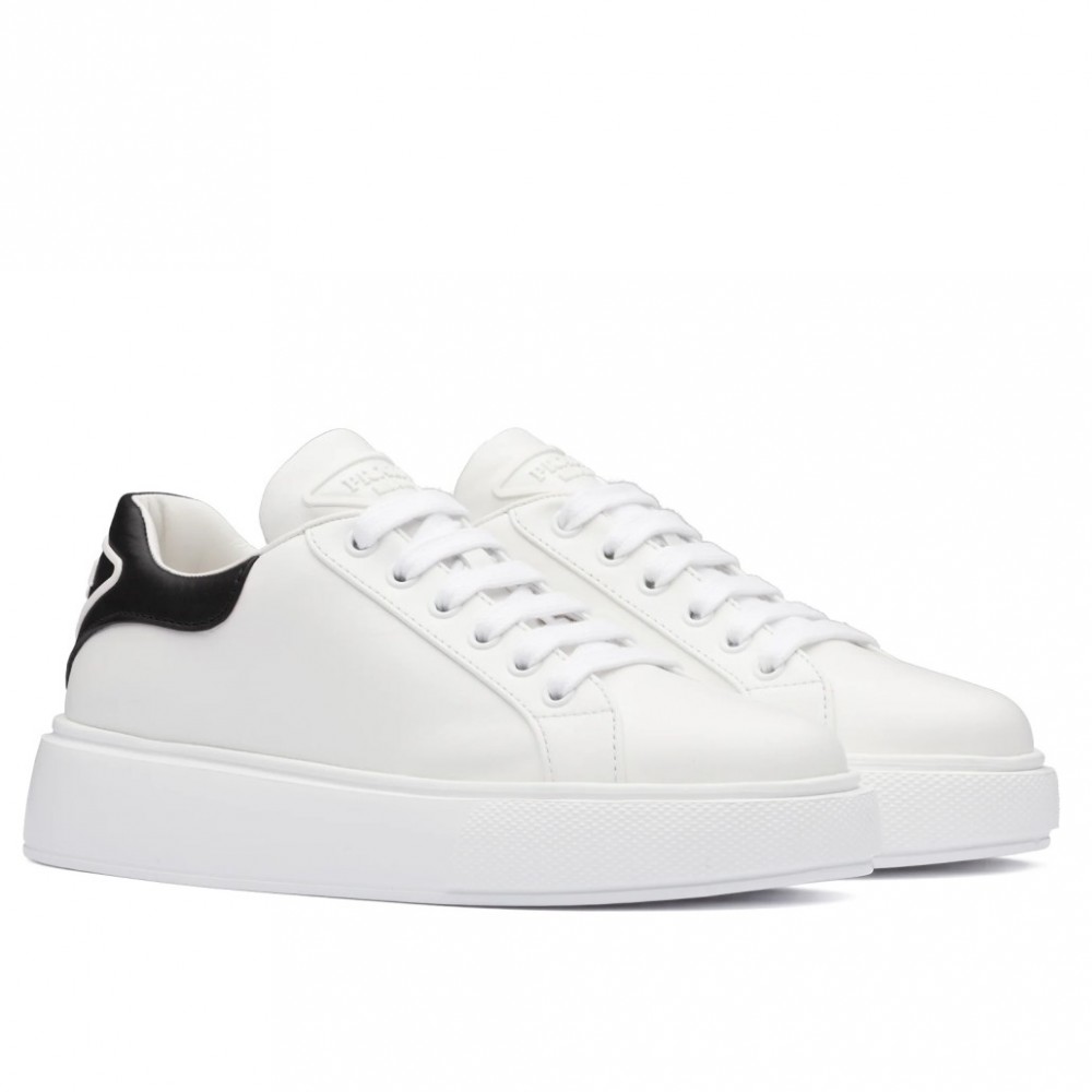 Prada Macro Sneakers In White and Black Leather TDSS13846