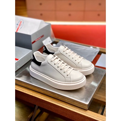 Prada Macro Sneakers In White and Black Leather TDSS13846