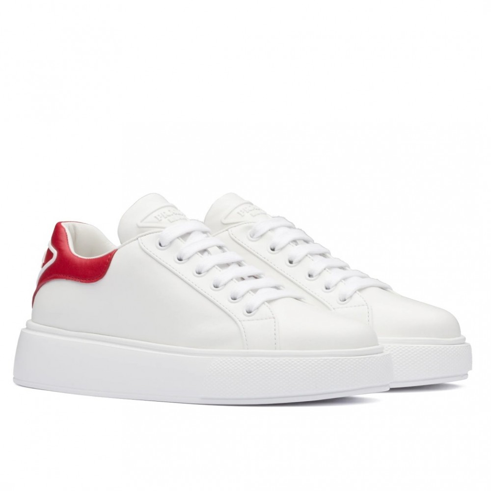 Prada Macro Sneakers In White and Red Leather TDSS13847