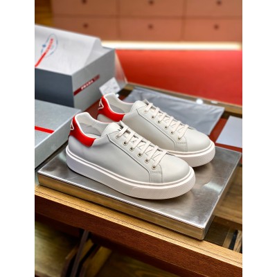 Prada Macro Sneakers In White and Red Leather TDSS13847