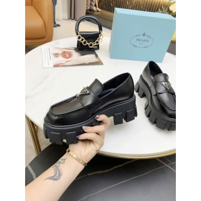 Prada Monolith Loafers In Black Brushed Leather TDSS13848