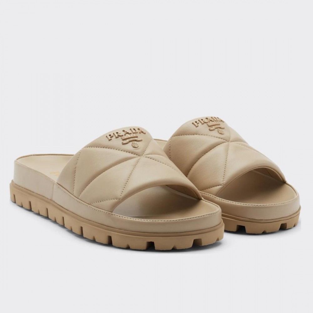 Prada Slides In Beige Quilted Nappa Leather TDSS13853