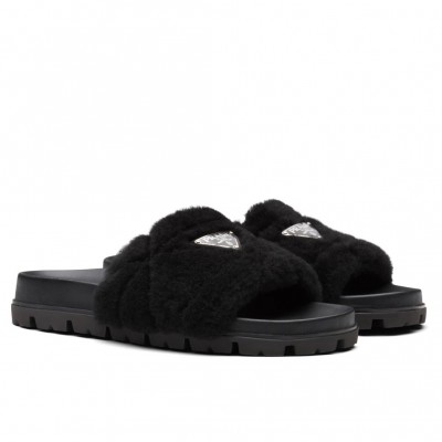 Prada Slides In Black Shearling TDSS13857