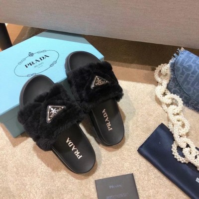 Prada Slides In Black Shearling TDSS13857