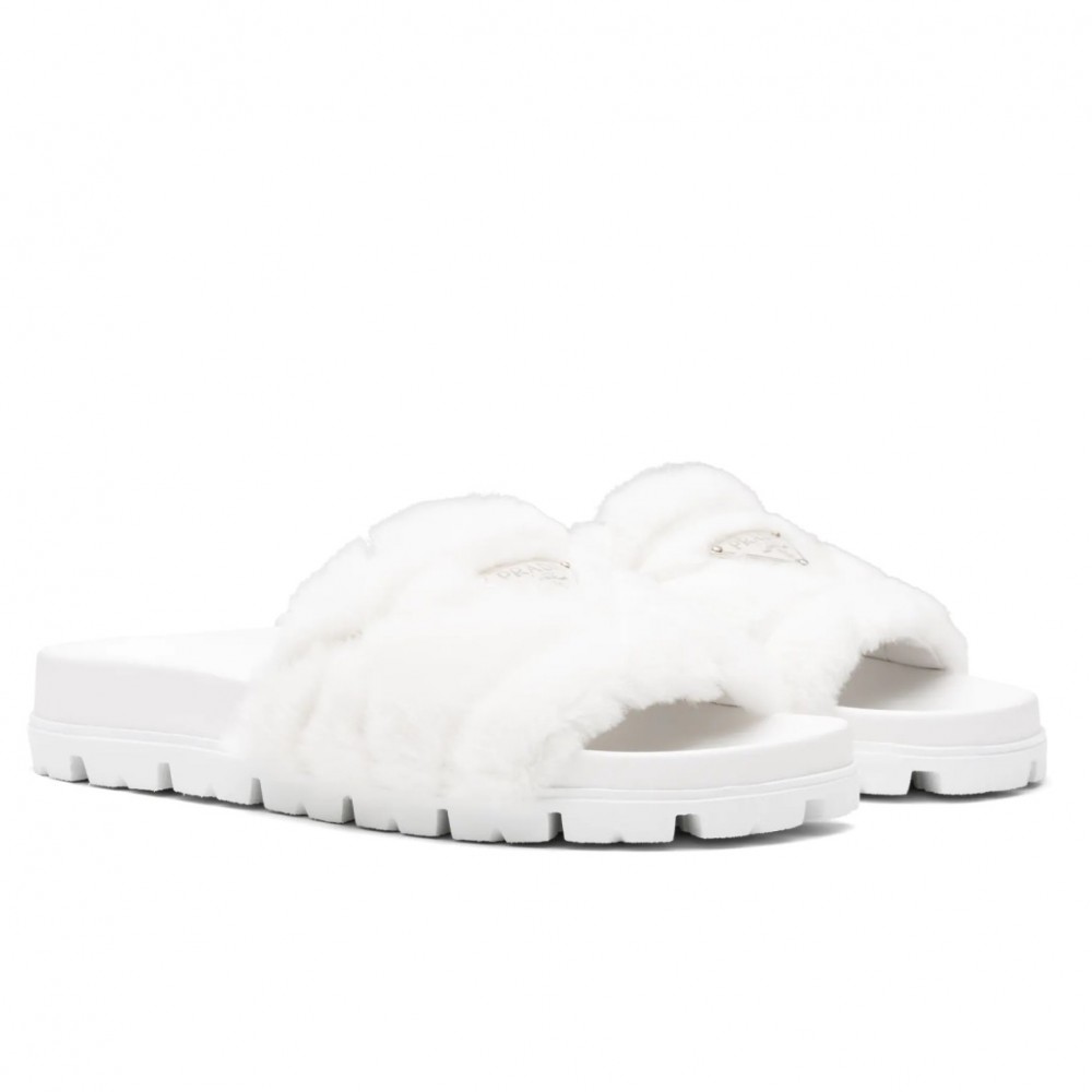 Prada Slides In White Shearling TDSS13861