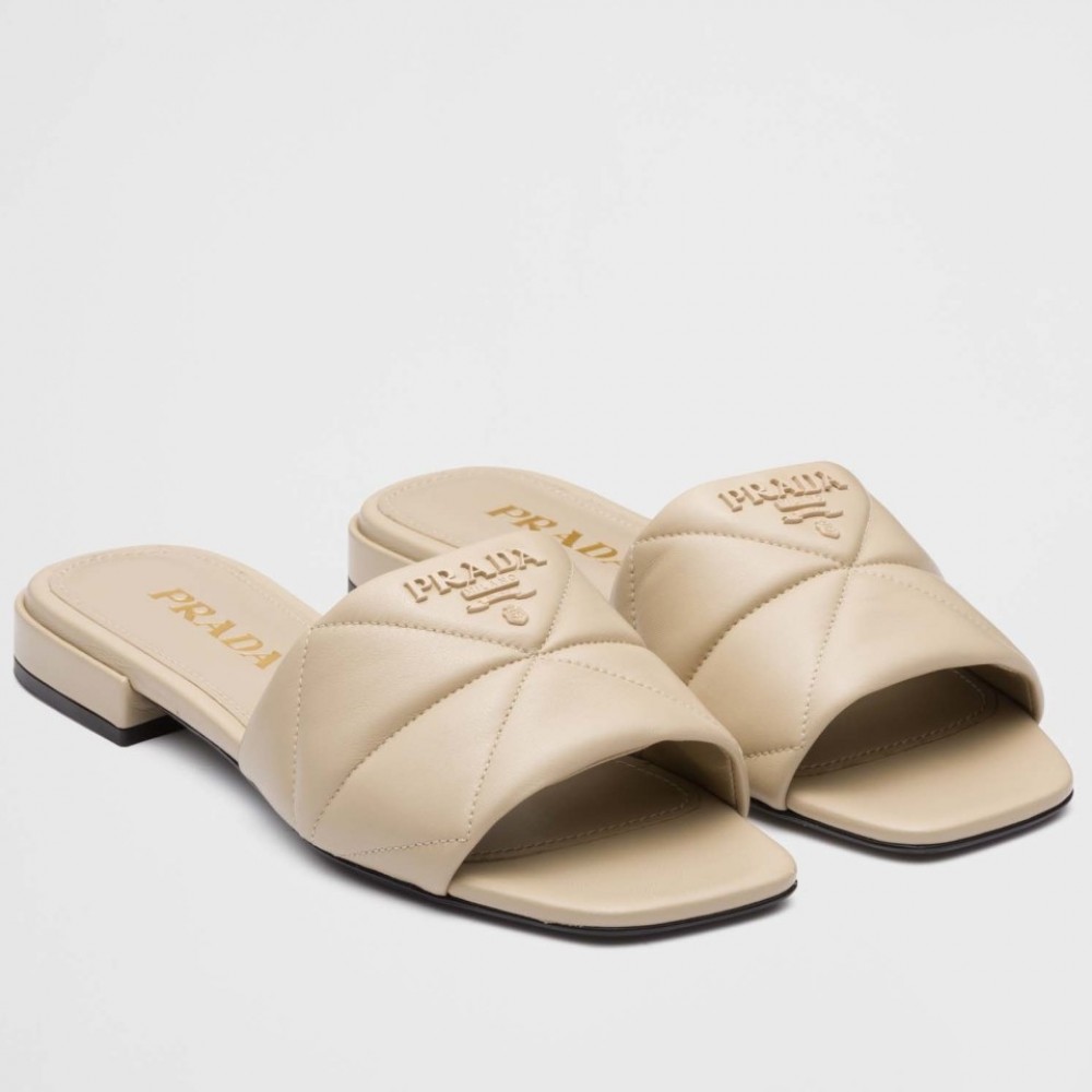 Prada Slides Sandals In Beige Nappa Leather TDSS13863