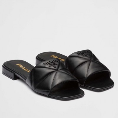 Prada Slides Sandals In Black Nappa Leather TDSS13864