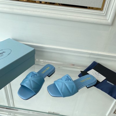 Prada Slides Sandals In Light Blue Nappa Leather TDSS13865