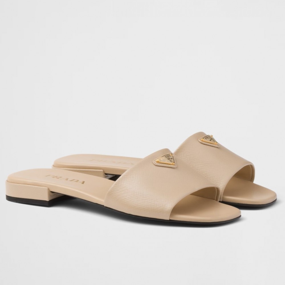 Prada Slides in Beige Saffiano Leather TDSS13854