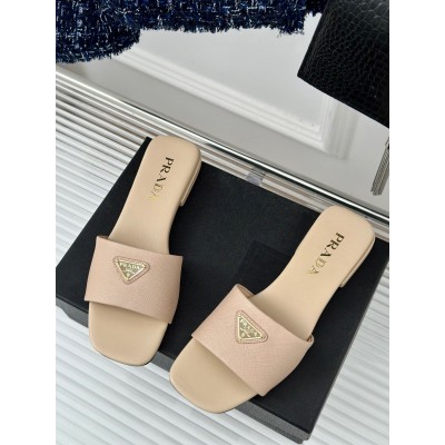 Prada Slides in Beige Saffiano Leather TDSS13854