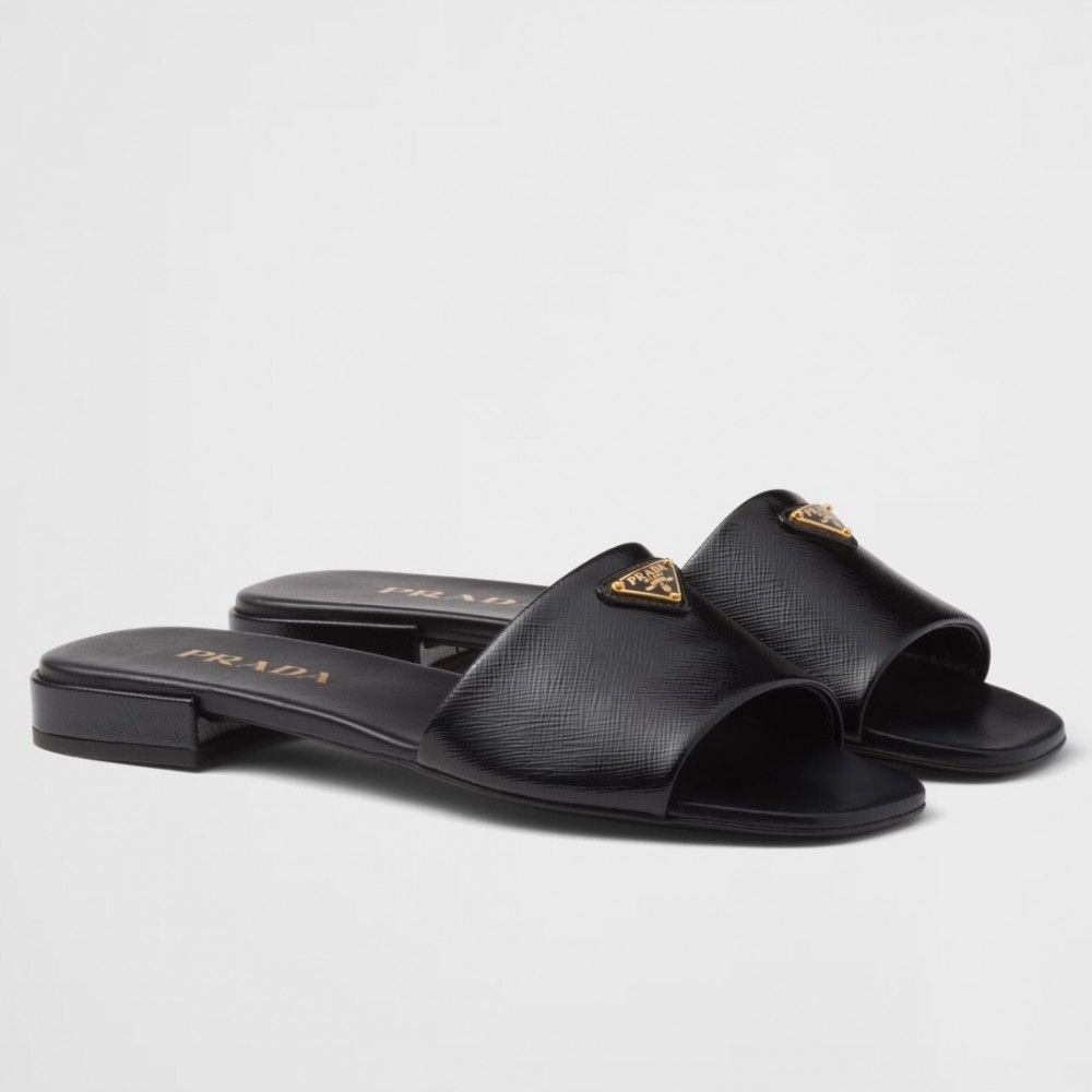 Prada Slides in Black Saffiano Leather TDSS13856