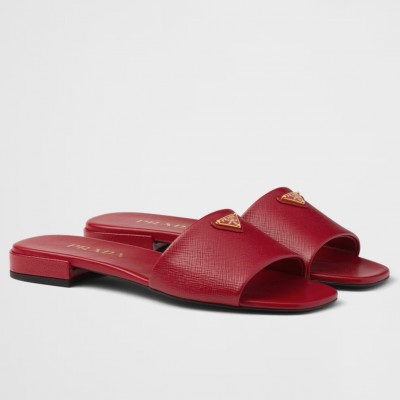 Prada Slides in Red Saffiano Leather TDSS13860