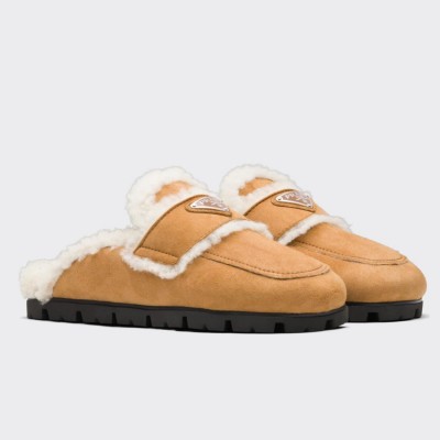 Prada Slippers In Tan Shearling TDSS13870