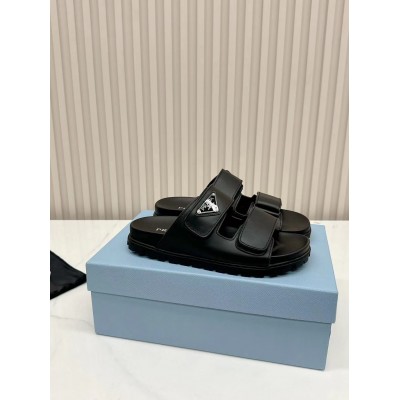 Prada Strap Slides Sandals in Black Calfskin TDSS13877