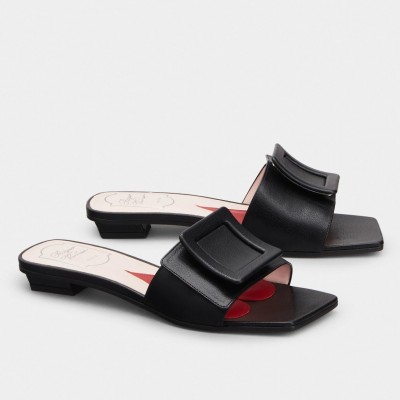 Roger Vivier Covered Buckle Mules in Black Leather TDSS13900