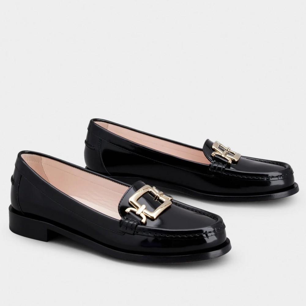 Roger Vivier Metal Buckle Morsetto Loafers in Black Patent Leather TDSS13908