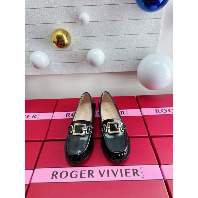 Roger Vivier Metal Buckle Morsetto Loafers in Black Patent Leather TDSS13908