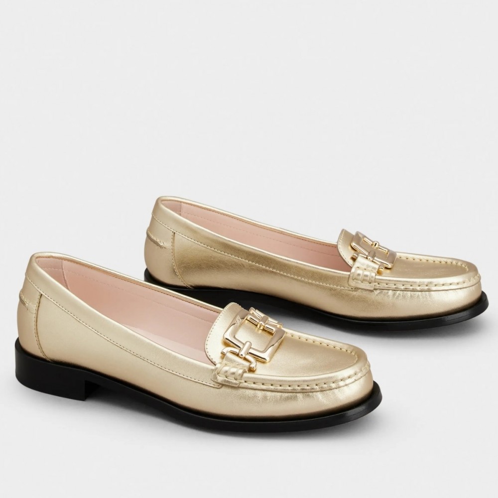 Roger Vivier Metal Buckle Morsetto Loafers in Gold Nappa Leather TDSS13909