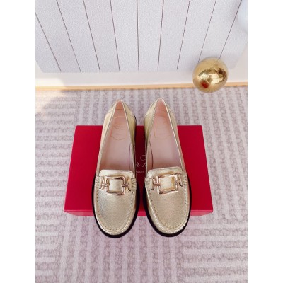 Roger Vivier Metal Buckle Morsetto Loafers in Gold Nappa Leather TDSS13909