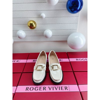 Roger Vivier Metal Buckle Morsetto Loafers in White Patent Leather TDSS13910