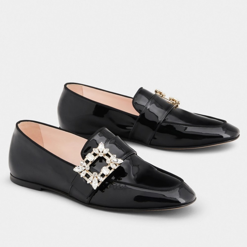 Roger Vivier Mini Broche Buckle Loafers in Black Patent Leather TDSS13911