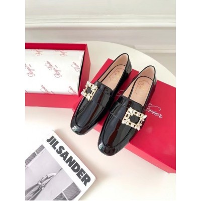 Roger Vivier Mini Broche Buckle Loafers in Black Patent Leather TDSS13911