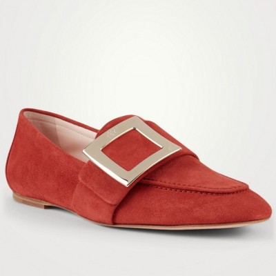 Roger Vivier Soft Metal Buckle Loafers In Orange Suede TDSS13915