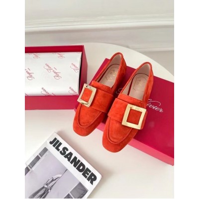 Roger Vivier Soft Metal Buckle Loafers In Orange Suede TDSS13915