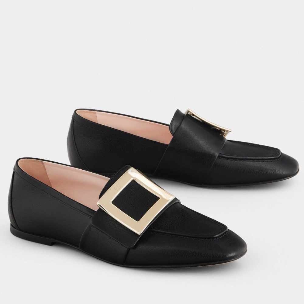 Roger Vivier Soft Metal Buckle Loafers in Black Leather TDSS13913