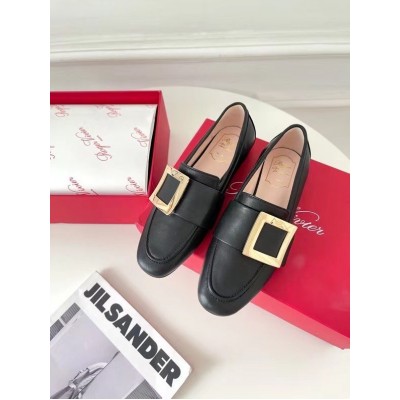 Roger Vivier Soft Metal Buckle Loafers in Black Leather TDSS13913