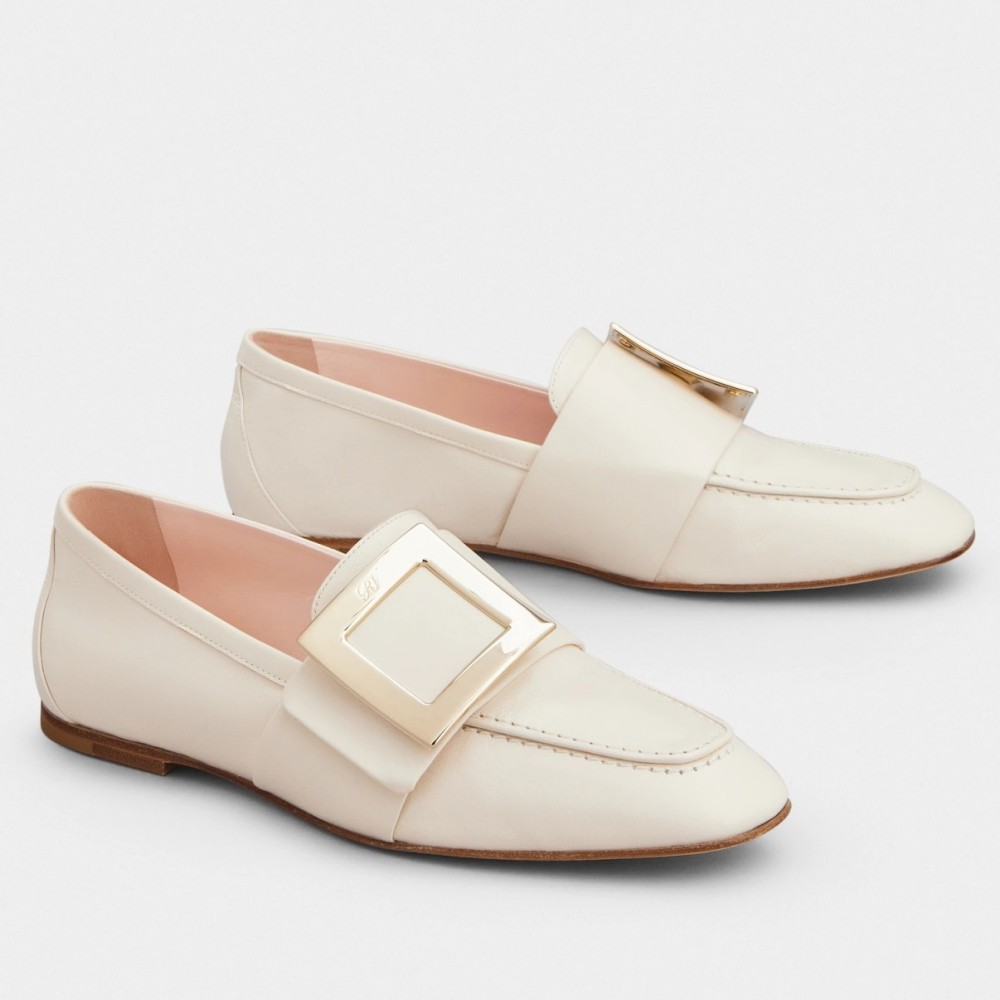 Roger Vivier Soft Metal Buckle Loafers in White Leather TDSS13916