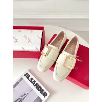 Roger Vivier Soft Metal Buckle Loafers in White Leather TDSS13916