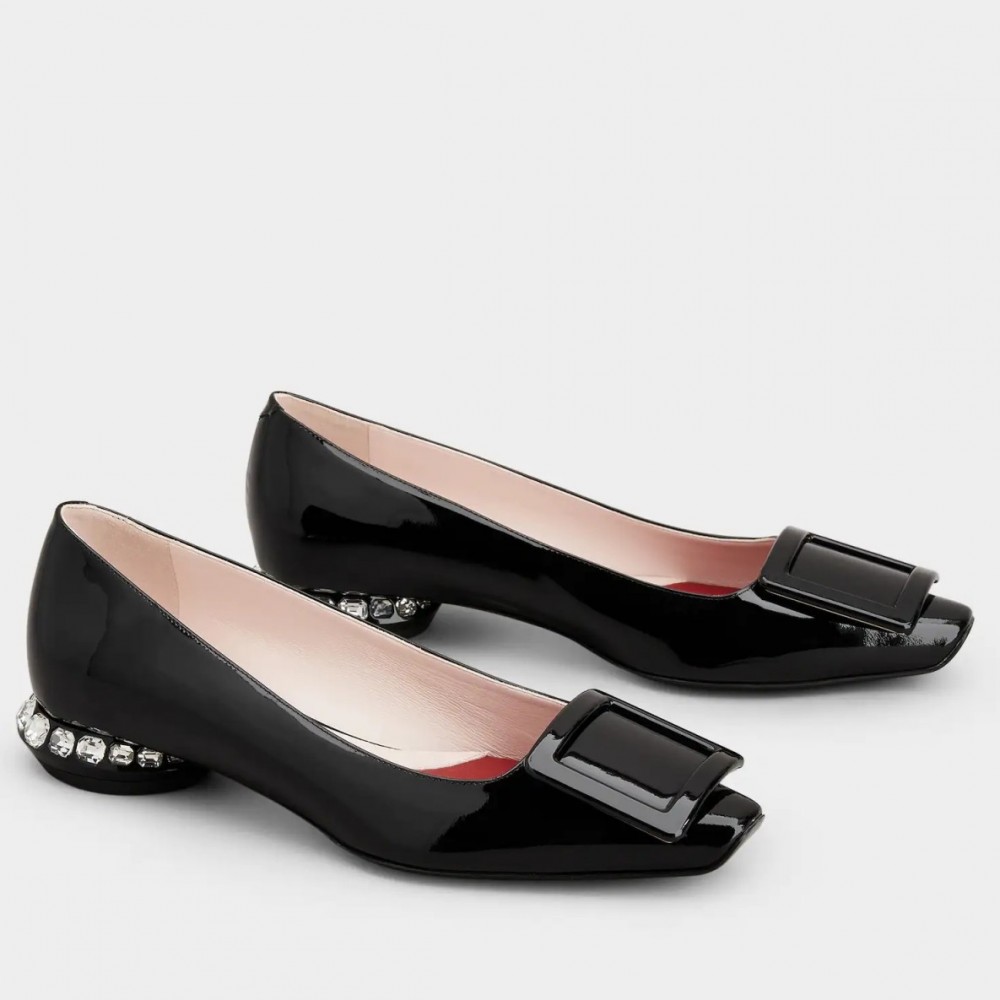 Roger Vivier Strass Heel Covered Buckle Ballerinas In Black Patent Leather TDSS13917