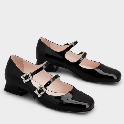 Roger Vivier Tres Vivier Strass Buckle Mini Babies Ballerinas in Black Patent Leather TDSS13919