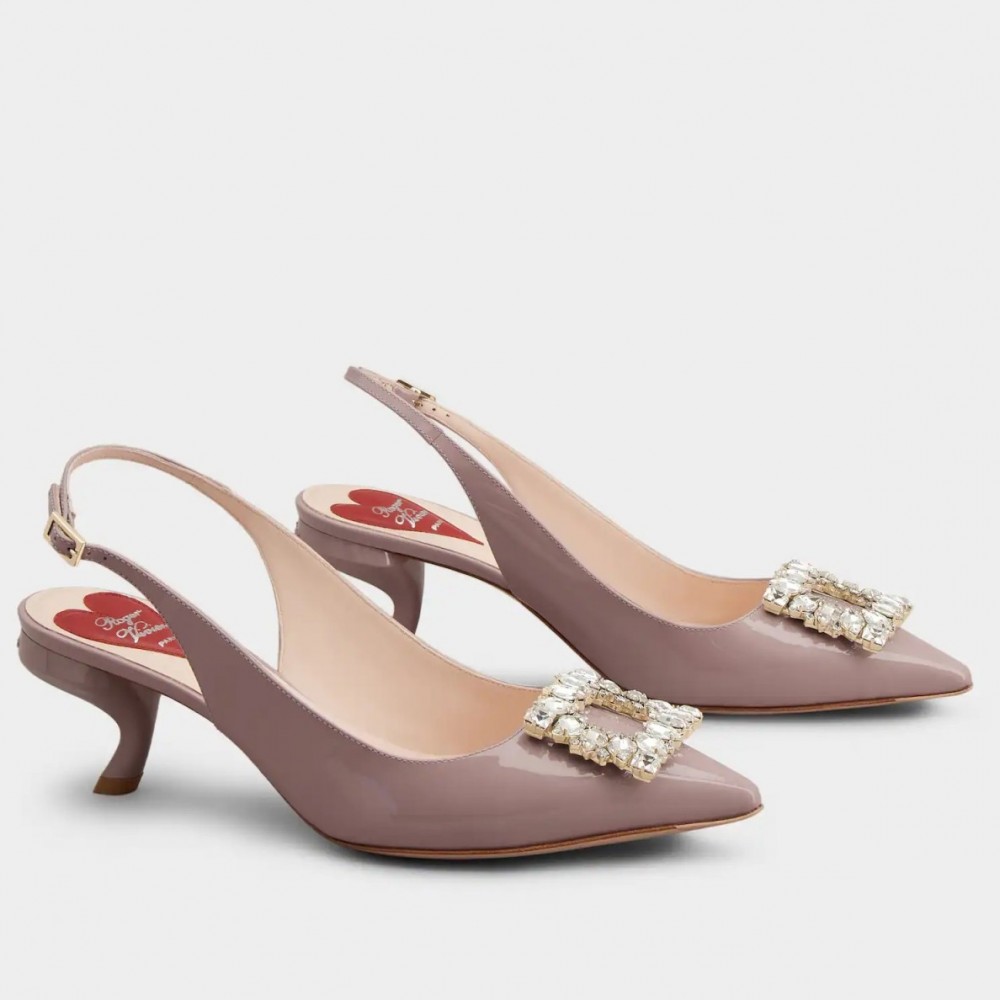 Roger Vivier Virgule Strass Buckle Slingback Pumps in Violet Patent Leather TDSS13936